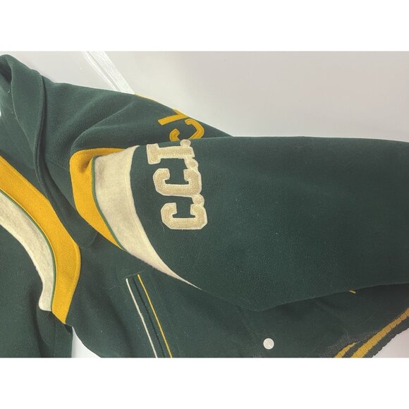 1963 Empire Sporting Goods Letterman Varsity Jacket Green Yellow Sz 42 Made USA - Picture 10 of 16